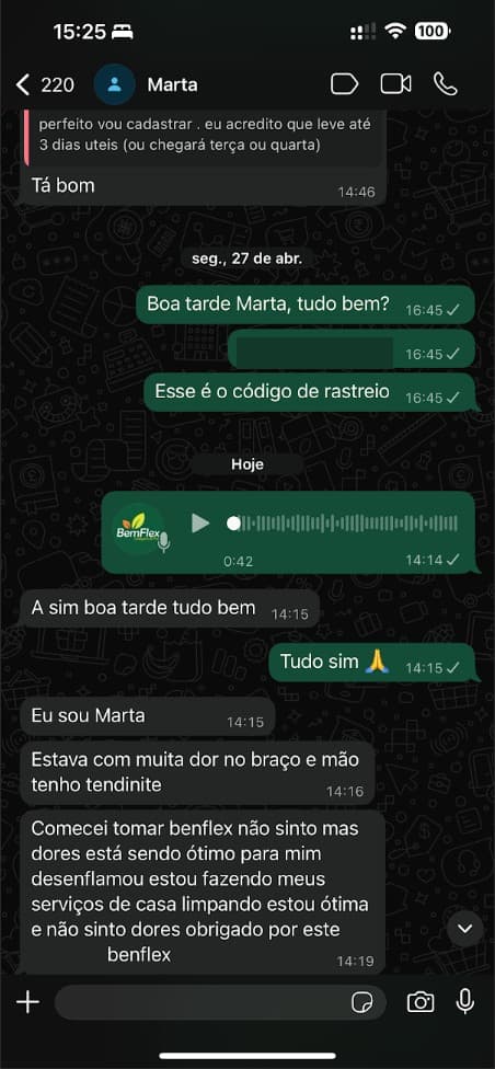 Mensagem de Marta no WhatsApp